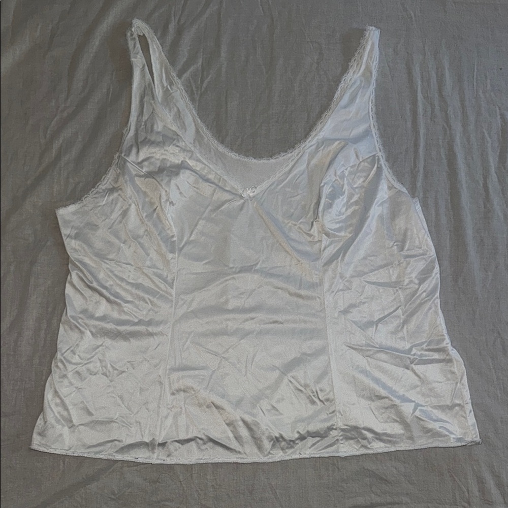 White Lace Trim Silky Vanity Fair Tank Top